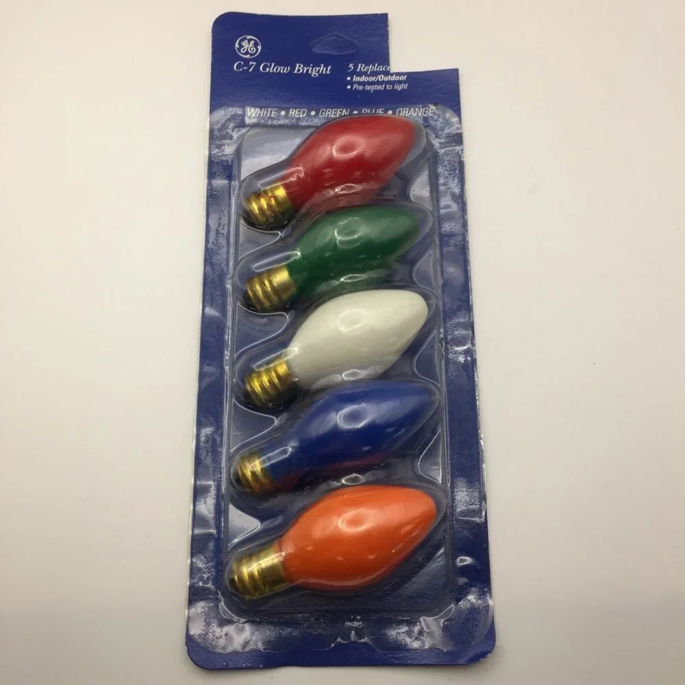 Ge C-7 Glow Bright 5 Replacement Colored Vintage Christmas Light Bulbs Retro Par